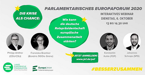 Angaben zum Copyright (nach Reihenfolge v.l.n.r.): © Tobias Koch/Philipp Amthor © Florian Freundt/Franziska Brantner © Rafael P. D. Suppmann/Konstantin Kuhle © SPD Parteivorstand/Susie Knoll/Benno Kraehn